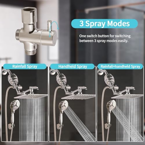 10'' Dual 20 Stage Filtered Shower Head with Handheld, 6 Spray Settings Handheld Shower Head High Pressure Rainfall Filter Combo with 12'' Adjustable Extension Arm, 71'' Shower Hose (Brushed Nickel) - Image 6