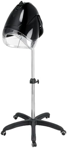 1000W Professional Hooded Hair Dryer,Standing Blow Hair Dryer with Cap and Wheels,Temperature and time are Adjustable,Suitable for Salon and Home (Black-Stainless Steel Column) by OIYALI