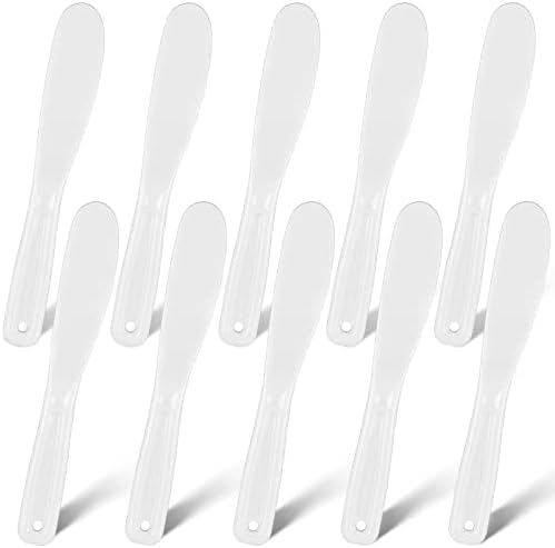 10 Pcs Makeup Scoop Spatulas, Plastic Facial Cosmetic Spatula, White by Yuxung