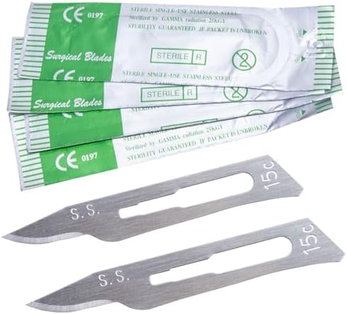 100 Pcs Surgical Blades #15C | Stainless Steel Sterile Scalpel Blades Individually Wrapped by Jevolve