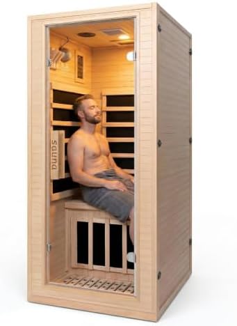 1 Person Far Infrared Sauna for Home, Canadian Hemlock Wood Indoor Sauna Room, 110V 1200W 5 Heating Panels, 149°F Max, 7-Color Light, Bluetooth Audio, Personal Relaxation Cabin, 32 x 34 x 67 in by HomsidoFurniture