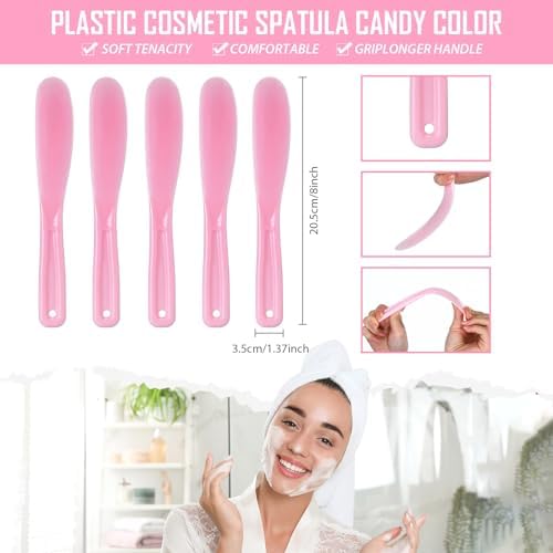 10 Pcs Makeup Scoop Spatulas, Plastic Facial Cosmetic Spatula, Pink - Image 2