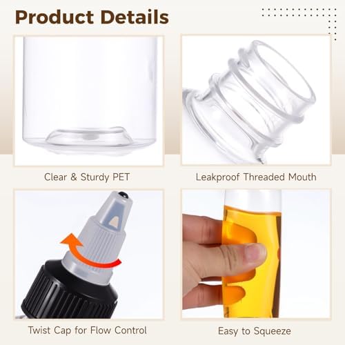 100 Pcs Plastic Squeeze Bottles, 4 oz Clear Hair Oil Applicators with Twist Top Caps, Leakproof Empty Condiment Dispensers for Liquids, Inks, Paints, Glues, Refillable Small Bottles - Image 3