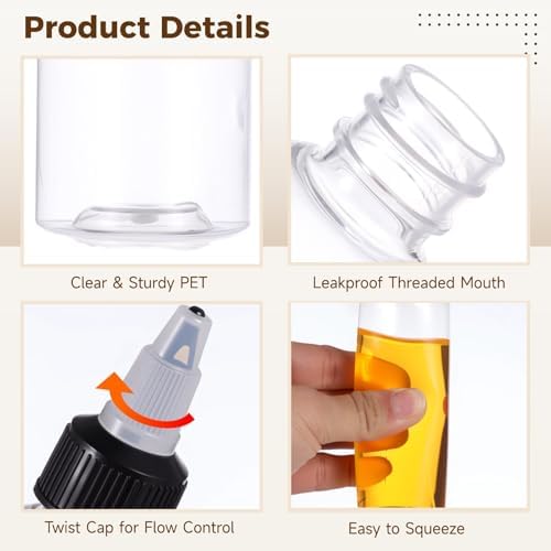 100 Pcs Plastic Squeeze Bottles, 4 oz Clear, Small Refillable Dispensers with Leak-Proof Twist Top Caps, Empty Applicators for Hair Oil, Condiments, Liquids, Inks, Paints, Glues - Image 2