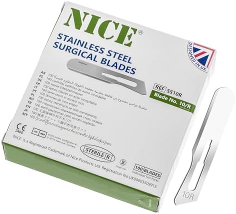 100pcs 10R Stainless Steel Blade - Box Set - Butter Blade Sterile Surgical Art Craft Sculpting Wax Cutting Dermaplaning Dermal Vellus Hair Precision Knife Exacto Hobby Scrapbooking Carving by Unknown