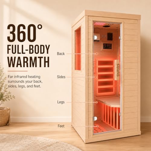 1 Person Far Infrared Sauna Room with 308x220mm Red Light Beauty Glow for Home Gym & Post-Workout Relaxation, 110V/1350W Fast Heating Sauna with 5 Plates, Bluetooth, Digital Controller, Oxygen Ionizer - Image 5