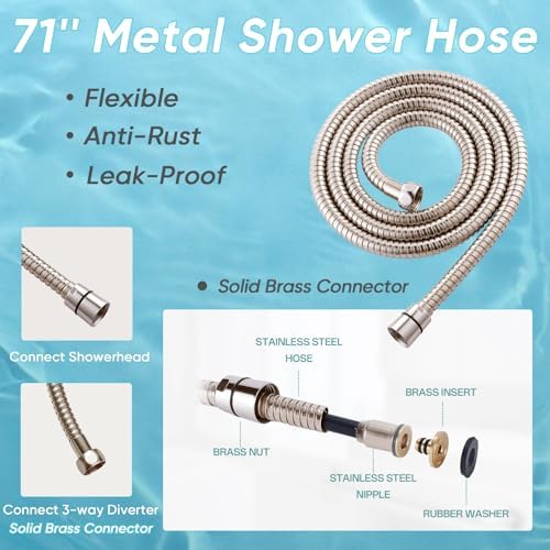 10'' Dual 20 Stage Filtered Shower Head with Handheld, 6 Spray Settings Handheld Shower Head High Pressure Rainfall Filter Combo with 12'' Adjustable Extension Arm, 71'' Shower Hose (Brushed Nickel) - Image 5