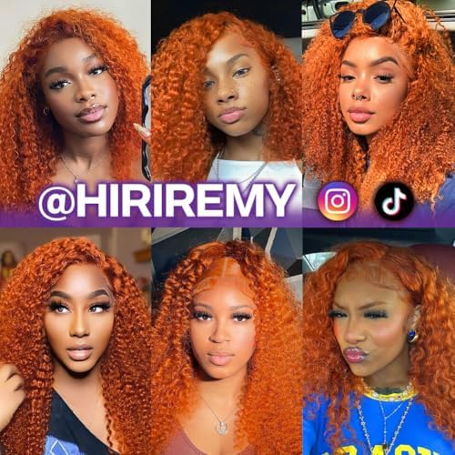 #350 Orange Ginger Deep Wave BOB Wig Human Hair 13x4 HD Lace Frontal Short Curly Ginger Orange Lace Front BOB Wigs For Black Women Human Hair Pre Plucked Wear And Go Glueless 14 Inch - Image 6