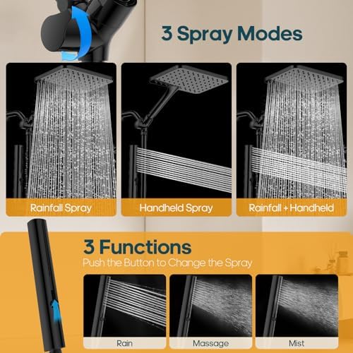 10" High Pressure Rainfall Shower Head with Handheld, Dual Combo - Image 3