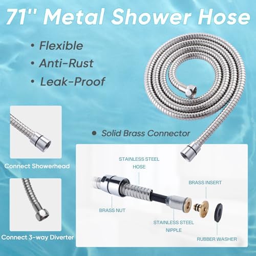 10'' Dual 20 Stage Filtered Shower Head with Handheld, 6 Spray Settings Handheld Shower Head High Pressure Rainfall Filter Combo with 12'' Adjustable Extension Arm, 71'' Shower Hose (Chrome Polished) - Image 5