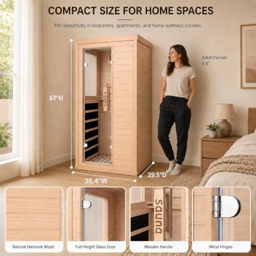 1 Person Far Infrared Sauna Room with 308x220mm Red Light Beauty Glow for Home Gym & Post-Workout Relaxation, 110V/1350W Fast Heating Sauna with 5 Plates, Bluetooth, Digital Controller, Oxygen Ionizer - Image 6