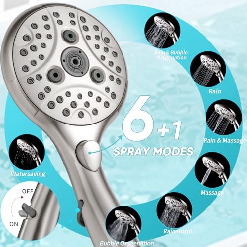 10'' Dual 20 Stage Filtered Shower Head with Handheld, 6 Spray Settings Handheld Shower Head High Pressure Rainfall Filter Combo with 12'' Adjustable Extension Arm, 71'' Shower Hose (Brushed Nickel) - Image 4