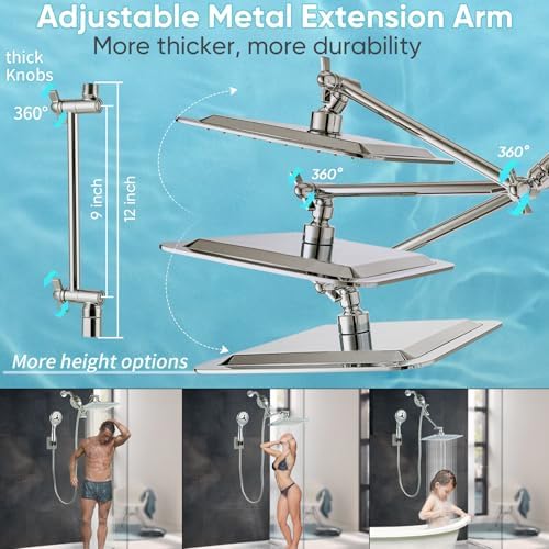 10'' Dual 20 Stage Filtered Shower Head with Handheld, 6 Spray Settings Handheld Shower Head High Pressure Rainfall Filter Combo with 12'' Adjustable Extension Arm, 71'' Shower Hose (Brushed Nickel) - Image 3