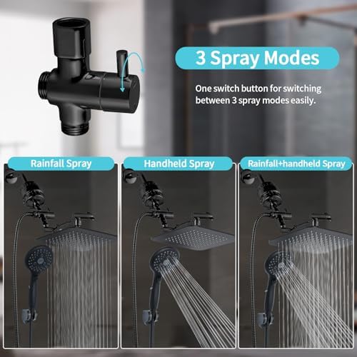 10'' Dual 20 Stage Filtered Shower Head with Handheld, 6 Spray Settings Handheld Shower Head High Pressure Rainfall Filter Combo with 12'' Adjustable Extension Arm, 71'' Shower Hose (Matte Black) - Image 6