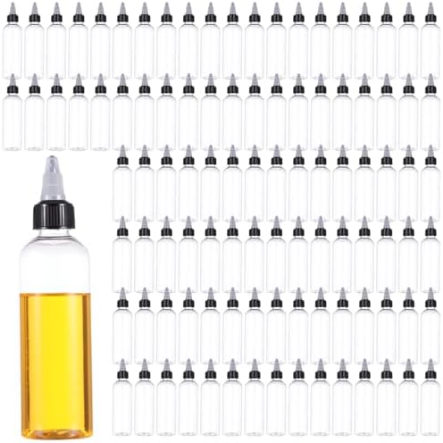 100 Pcs Plastic Squeeze Bottles, 4 oz Clear Refillable Hair Oil Applicators, Empty Leak-Proof Condiment Dispensers with Twist Top Caps for Liquids, Inks, Paints, Glues by Unknown