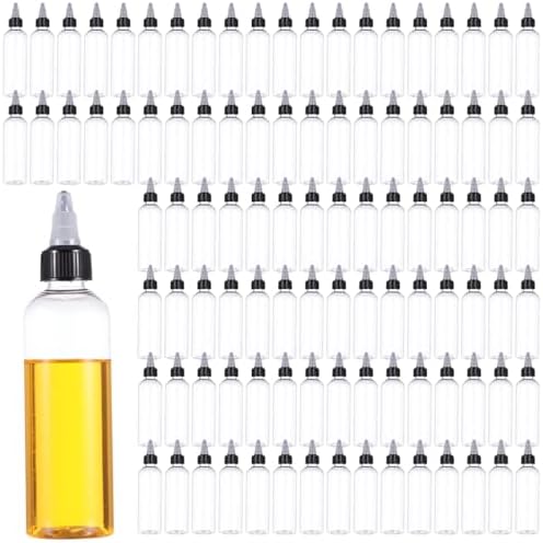 100 Pcs Plastic Squeeze Bottles, 4 oz Clear Hair Oil Applicators with Twist Top Caps, Leak Proof Empty Condiment Dispensers, Small Refillable Bottles for Liquids, Inks, Paints, Glues by Unknown