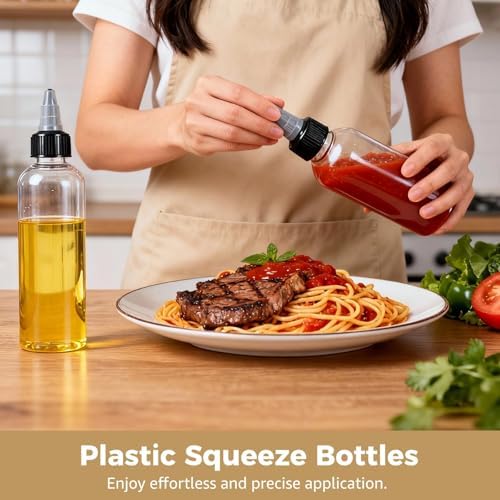 100 Pcs Plastic Squeeze Bottles, 4 oz Clear, Small Refillable Dispensers with Leak-Proof Twist Top Caps, Empty Applicators for Hair Oil, Condiments, Liquids, Inks, Paints, Glues - Image 3