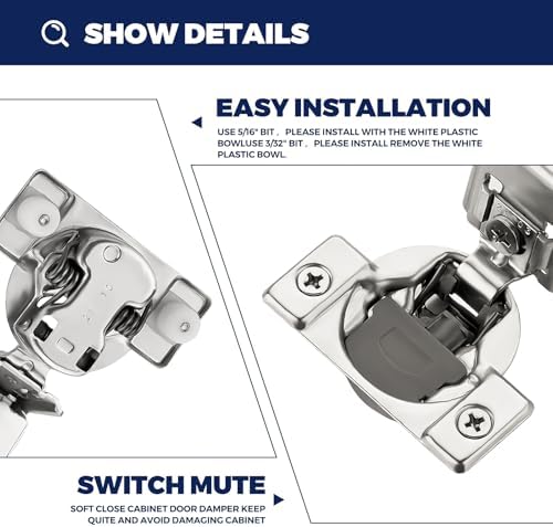 10 Pack (5 Pair) 1-1/2 Inch Overlay,Satin Nickel Soft Close Cabinet Hinges - Image 3